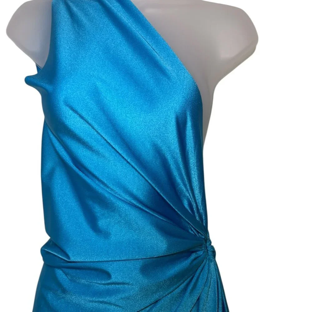 Baobab Nikka One Shoulder Draped Midi Dress Blue NWT Small